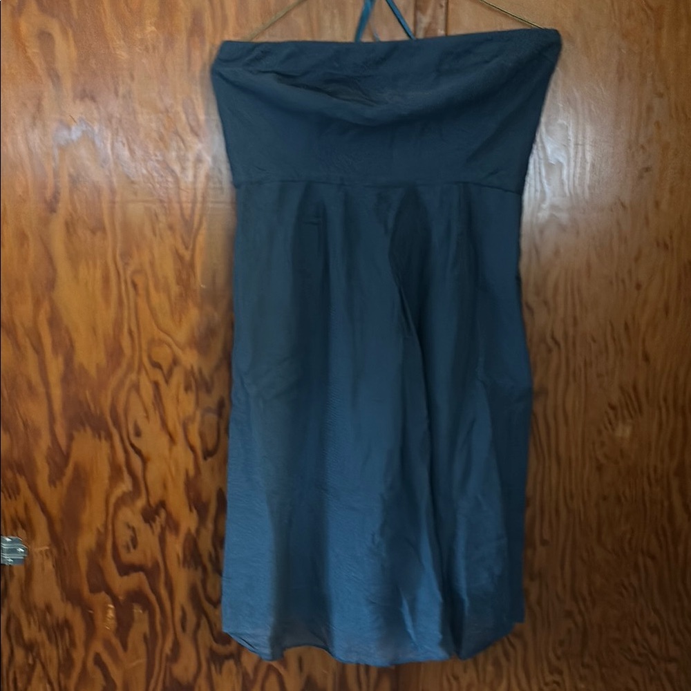 J. Crew Black and Blue Strapless Midi Sundress